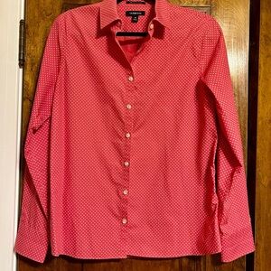 Lands' End Women's Red Patterned Button-Down Shirt